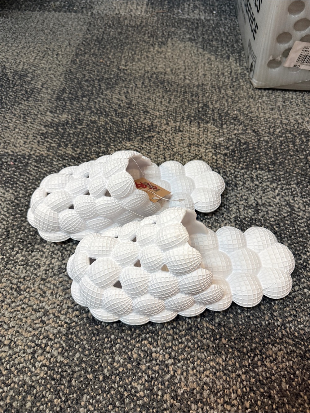 Textured Bubble Slide Sandals in White
